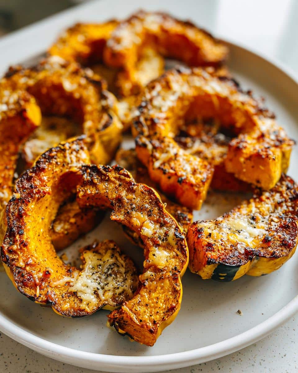 Cheddar Cheese Pumpkin Board – Easy & Delicious 2 Close-up of roasted acorn squash slices topped with melted cheddar cheese and seasonings.