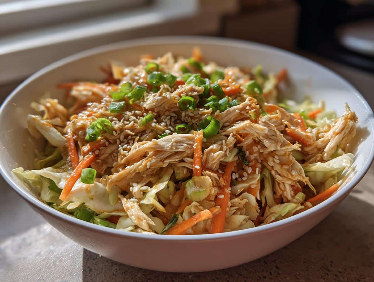 Asian Sesame Chicken Salad with Crunchy Cabbage - Featured