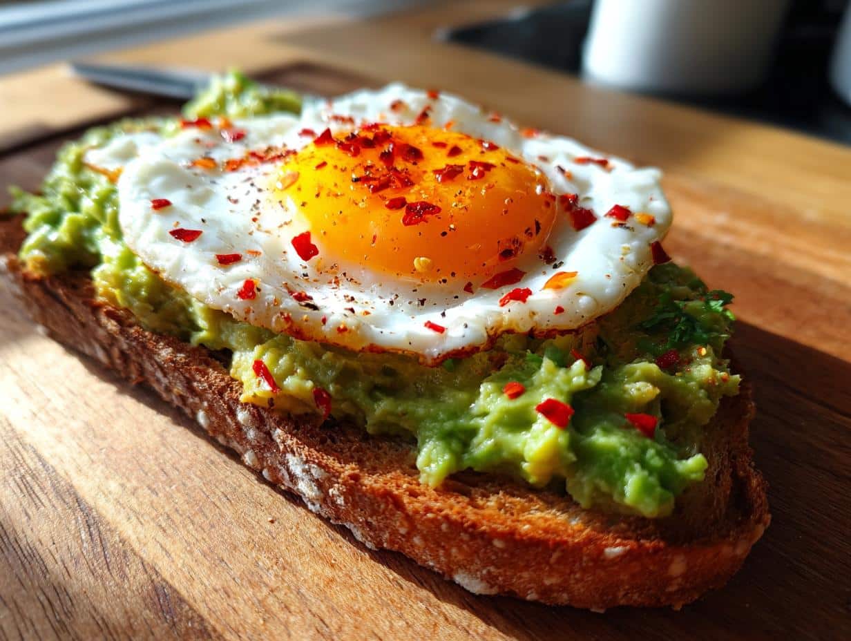 Avocado Toast with Fried Egg and Chili Flakes - Featured