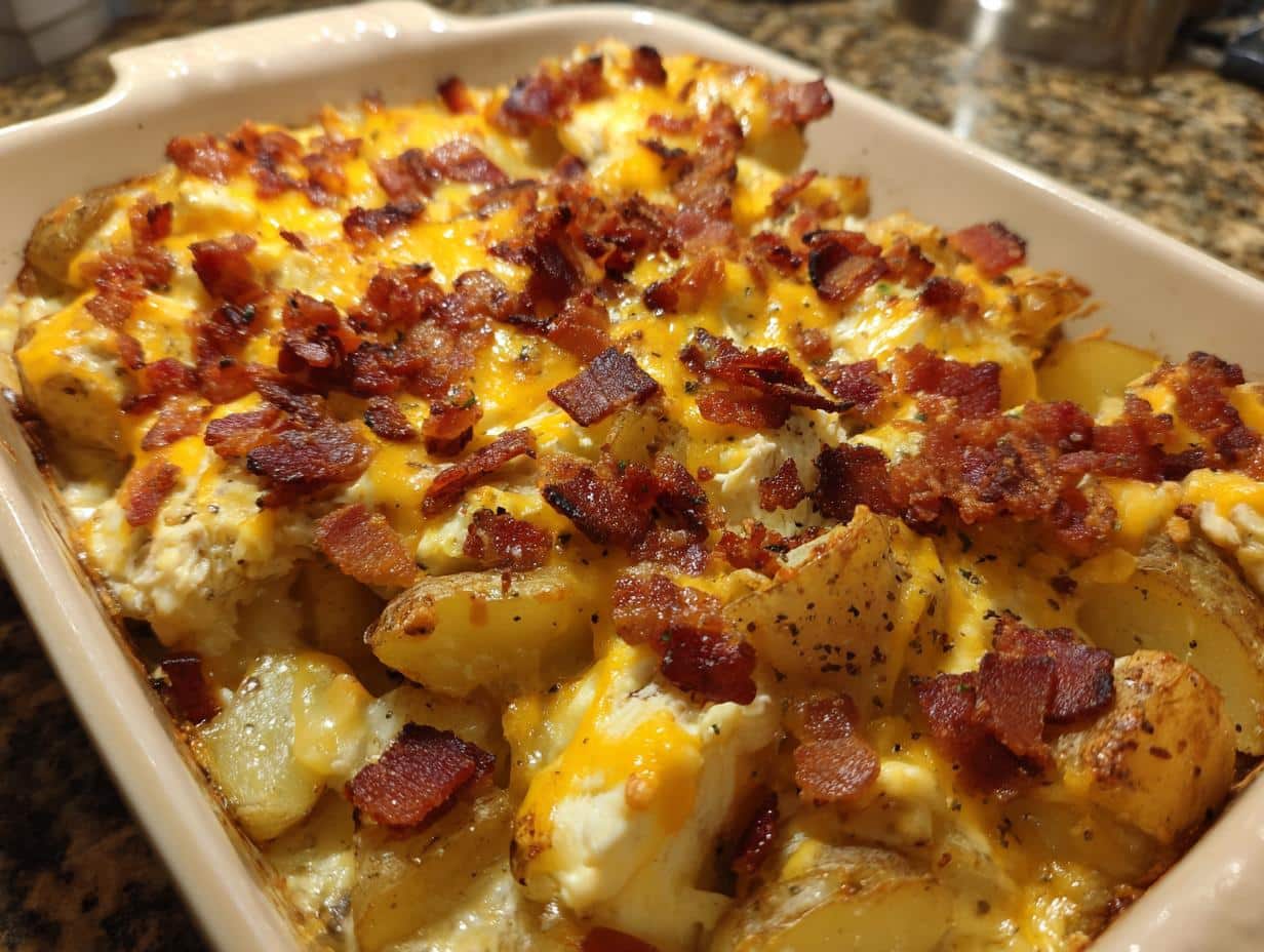 Irresistible Chicken and Potato Bake with Cheddar and Bacon 1 Chicken and Potato Bake with Cheddar and Bacon - Featured