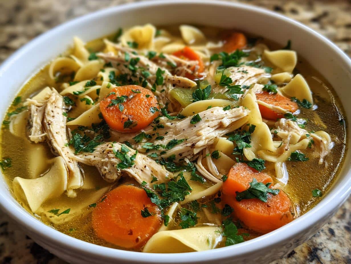 Classic Chicken Noodle Soup with Egg Noodles - Featured