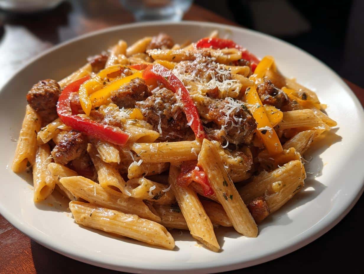 Creamy Sausage and Peppers Pasta Skillet - Featured