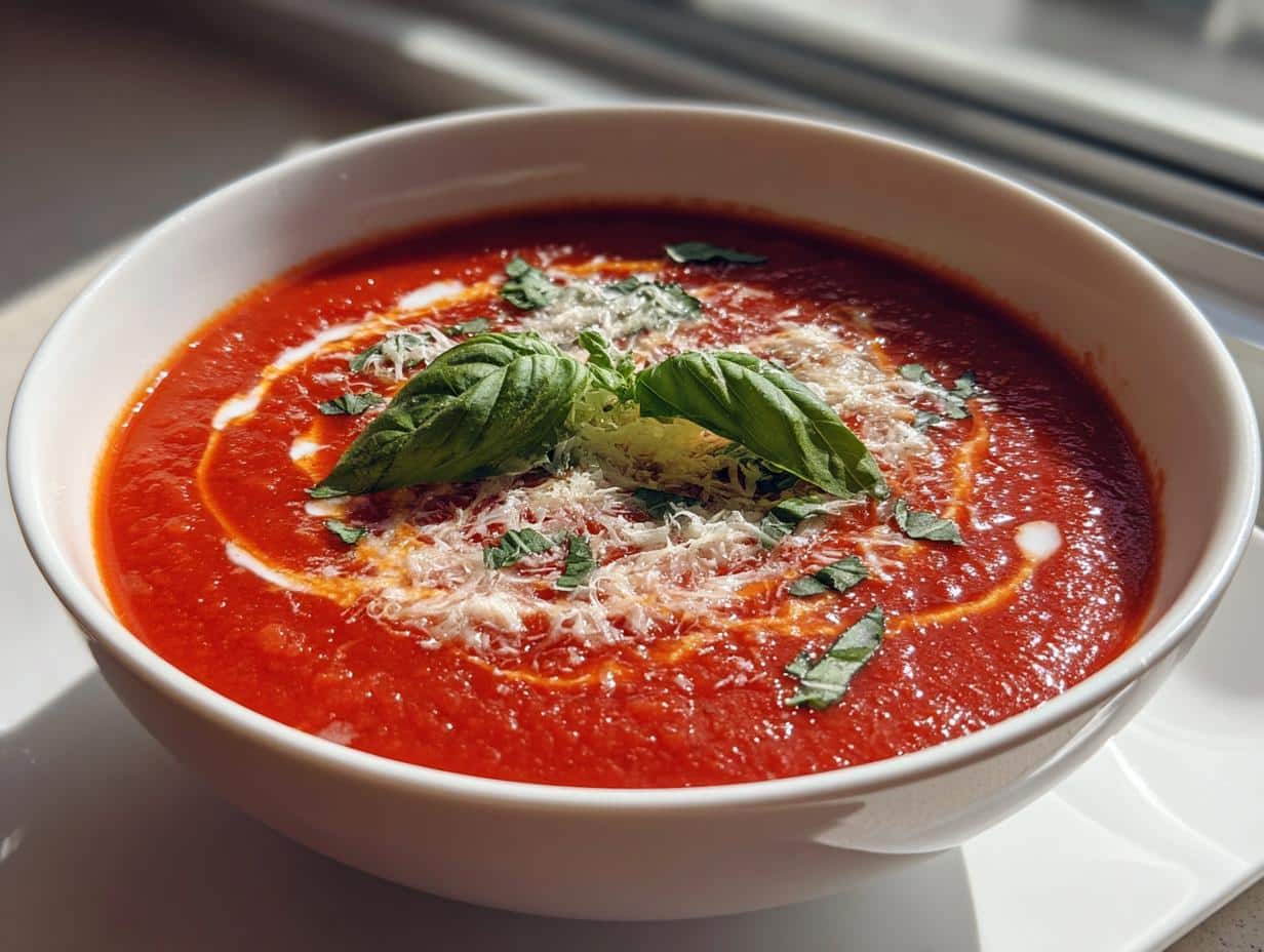 30-Minute Creamy Tomato Basil Soup with Parmesan Perfection 1 Creamy Tomato Basil Soup with Parmesan - Featured