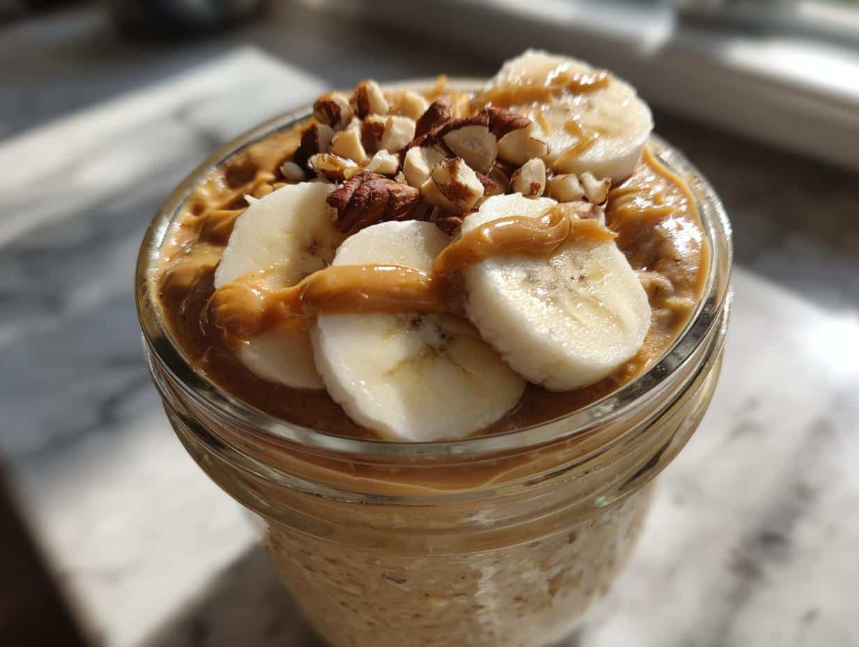 Peanut Butter Banana Overnight Oats - Featured