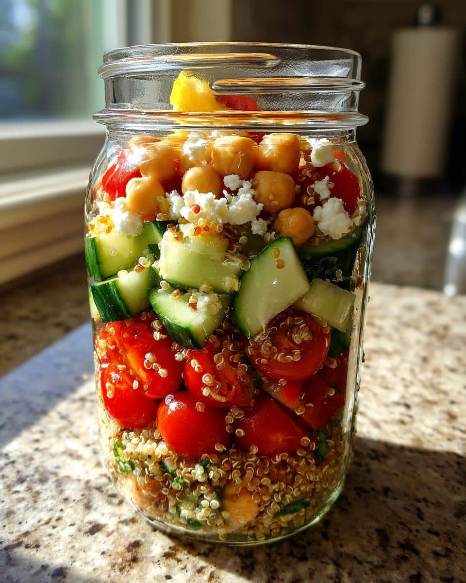 A vibrant layered salad in a mason jar, perfect for Balanced Make-Ahead Cold Lunch Ideas to Prep for Work This Week.